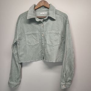 Pacsun Corduroy Jacket Women Size XS/S Green Cropped Button Down Collared Casual